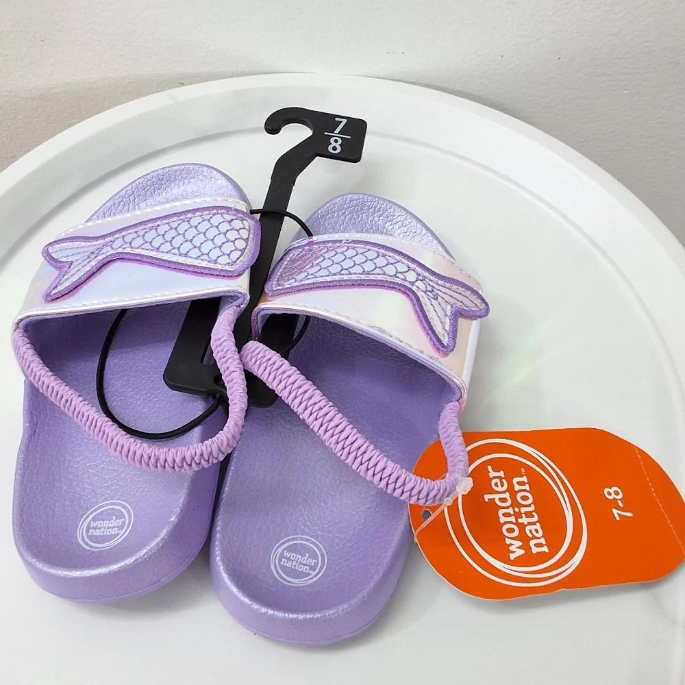 Wonder Nation Kids Girls Purple Mermaid Slides Sandals, Size 7-8, New With Tag